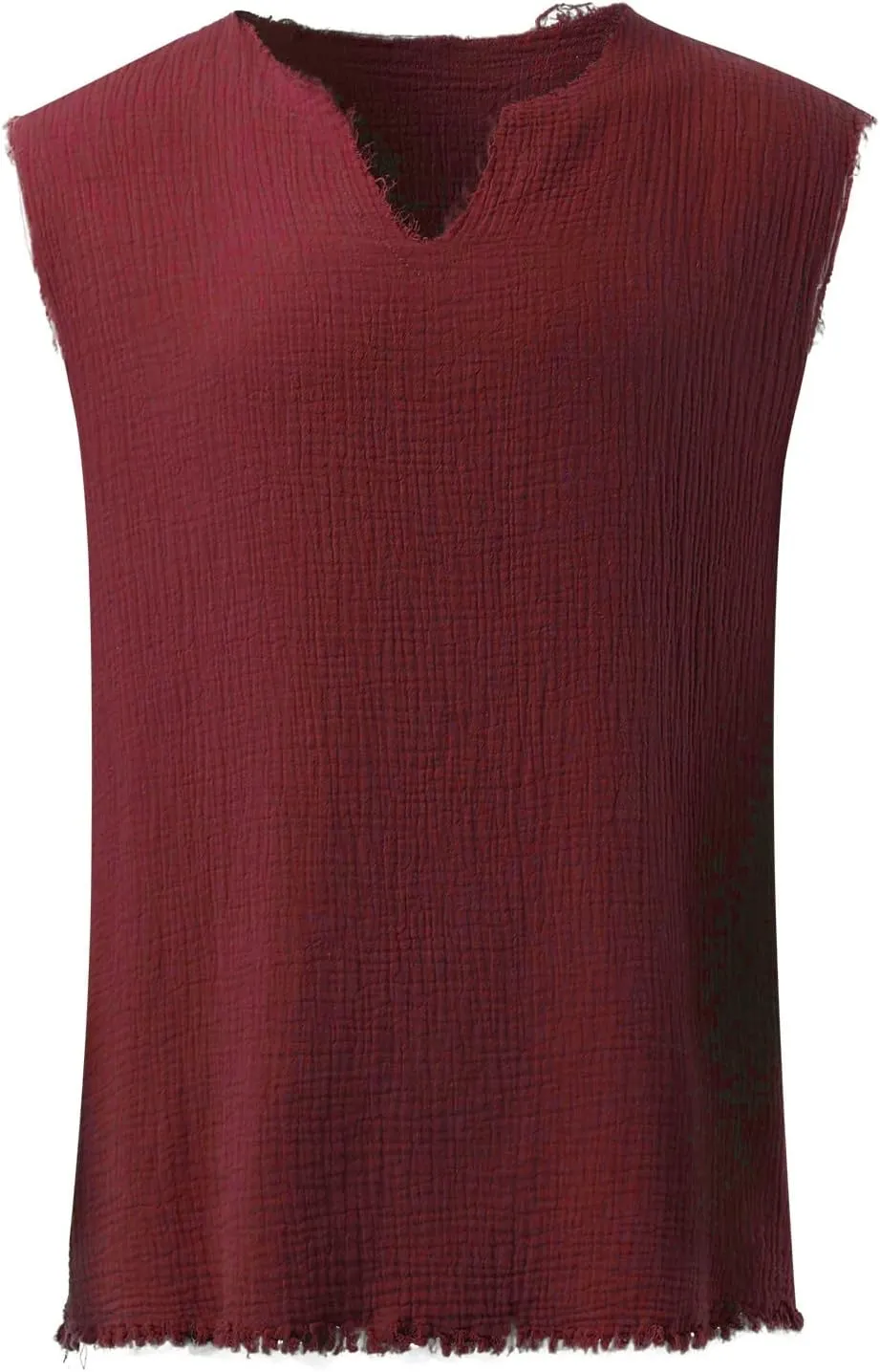 Men's Raw Edge Cotton Linen Tank Tops Short Sleeve Casual Vintage Summer Shirt Sleeveless V-Neck Beach Loose Vest