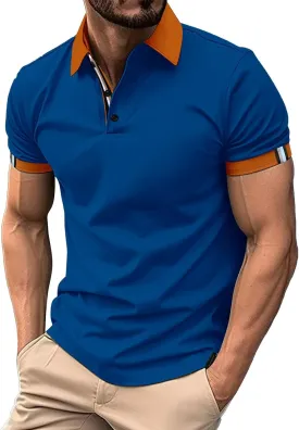 Men's Slim Fit Polo T-Shirts Fitness Stretchy Bodybuilding Athletic Collared Shirts Summer Cotton Tennis Golf Shirts