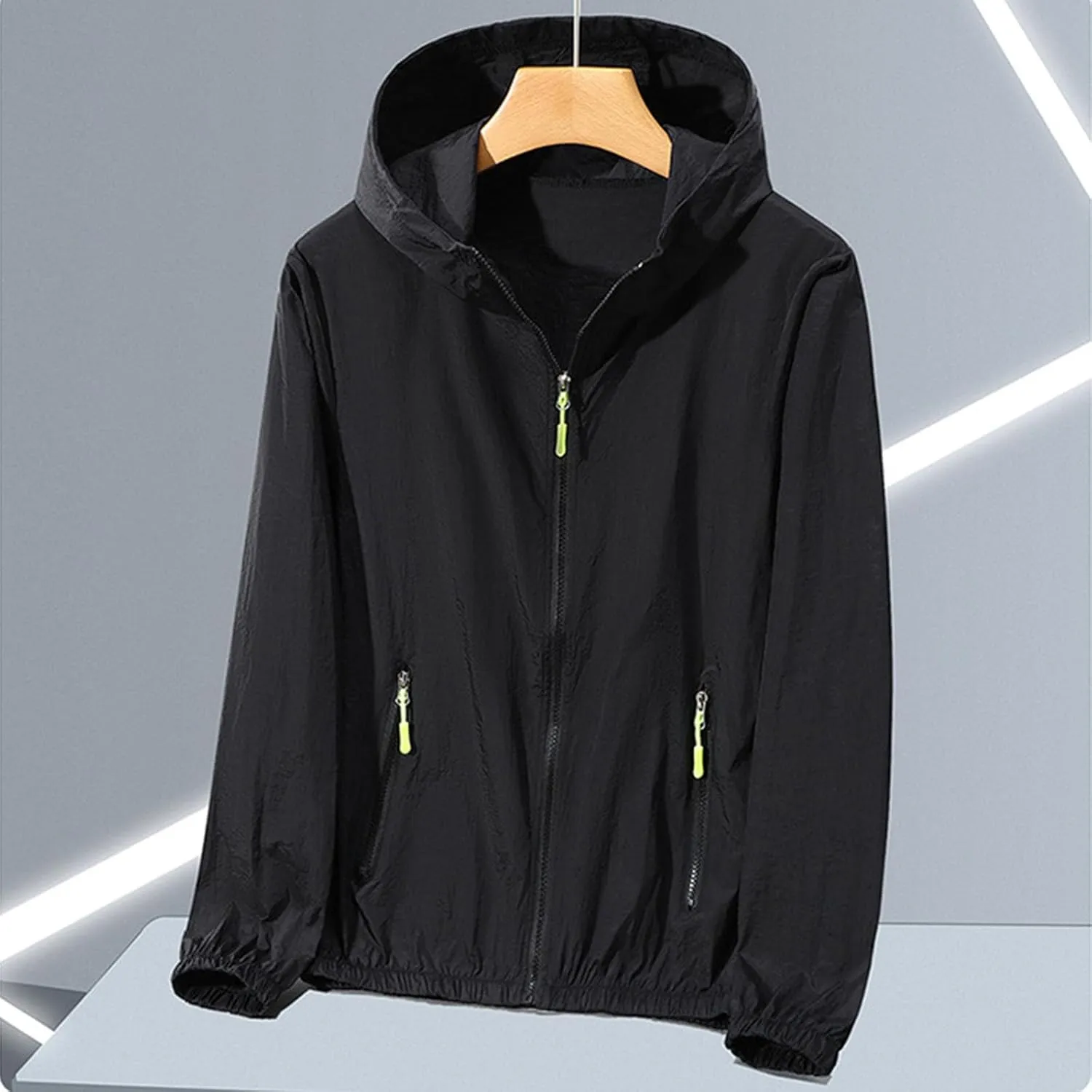 Mens Summer Jackets Plus Size Fashion Thin Sun Protection Hooded Sweatshirt Loose Comfy Pocket Sport Hoodies Coat
