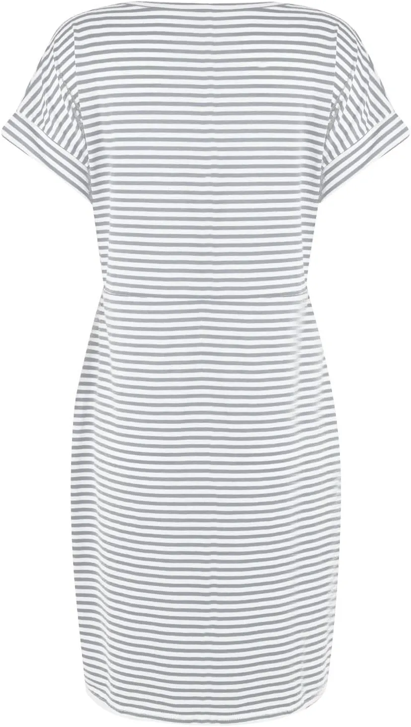 midelxp T Shirt Dresses for Women 2024 Trendy Tie Waist Striped Dress with Pockets Casual Crewneck Short Sleeve Midi Dress