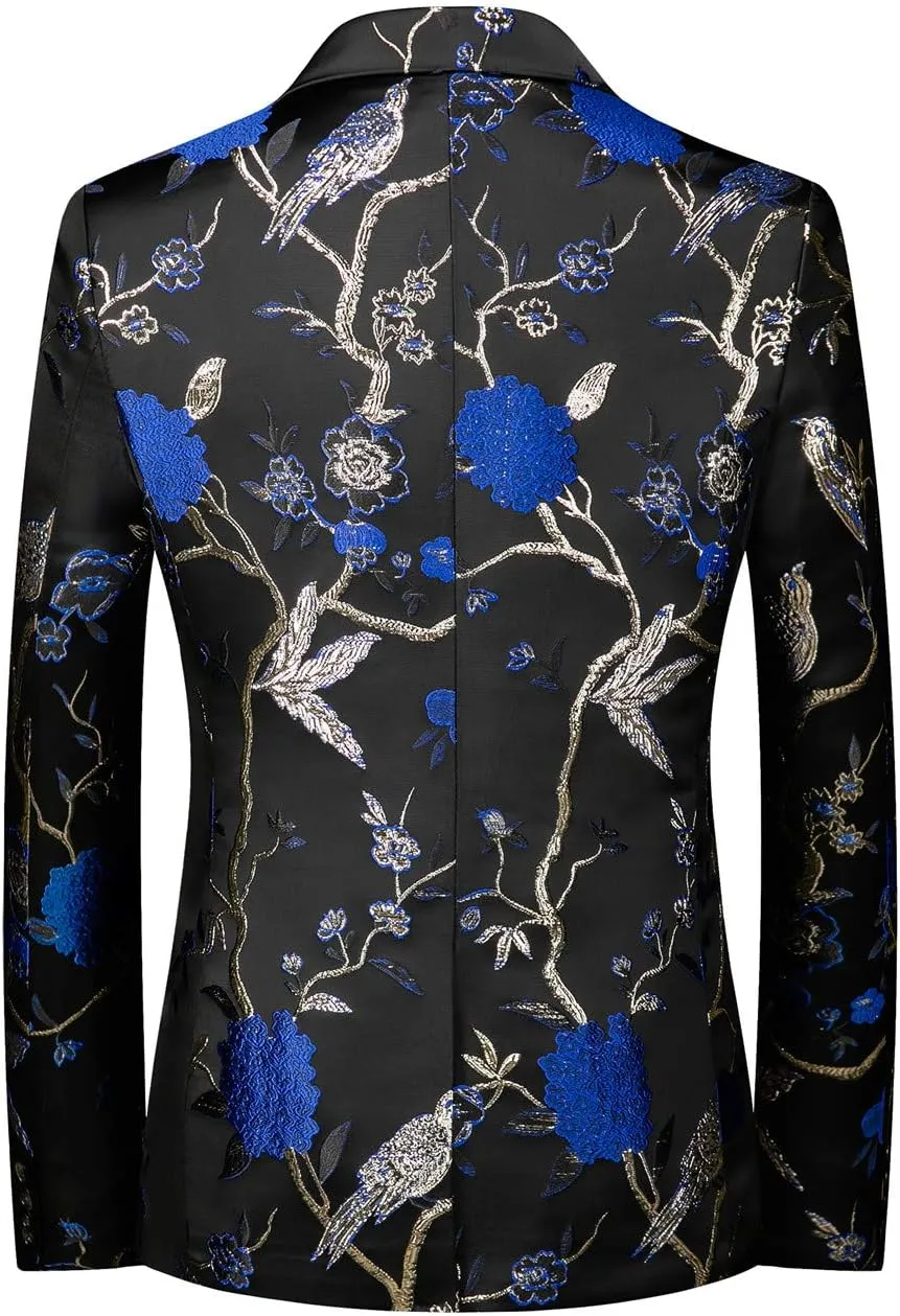 MOGU Mens Metallic Jacquard Blazer Slim Fit Elegant Tuxedo Suit Jacket for Daily Prom Party