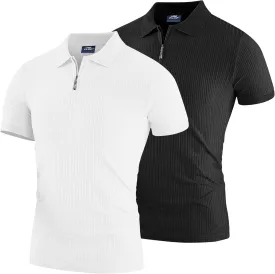 Muscle Polo Shirts for Men Slim Fit Textured Knit Polo Shirts Short Sleeve Mens Collared Shirts Casual Stylish