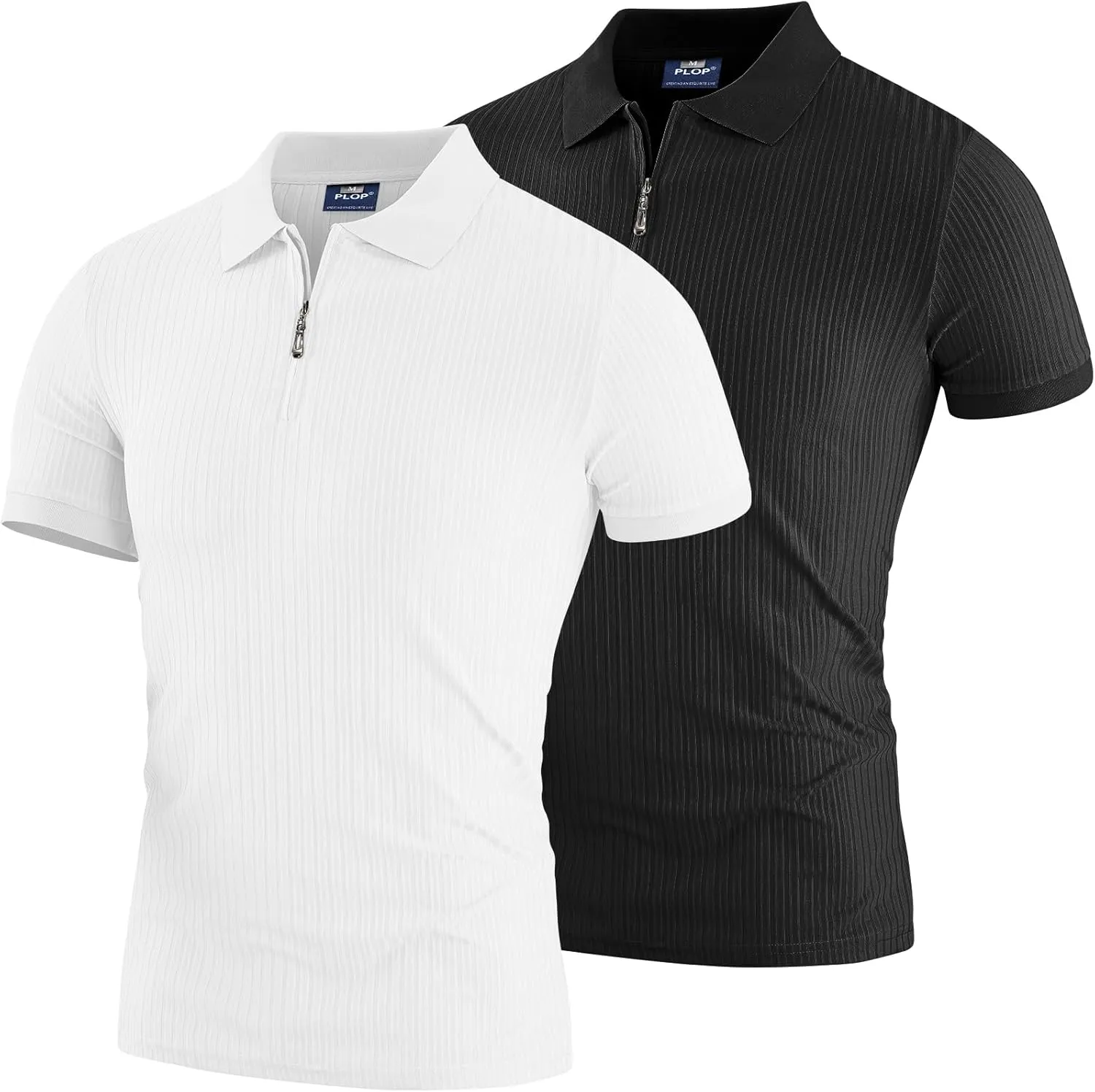 Muscle Polo Shirts for Men Slim Fit Textured Knit Polo Shirts Short Sleeve Mens Collared Shirts Casual Stylish