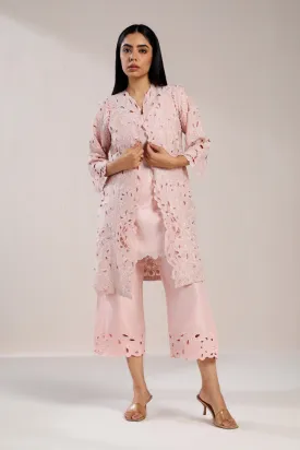 Pink Cutwork Kurta With Pants Set