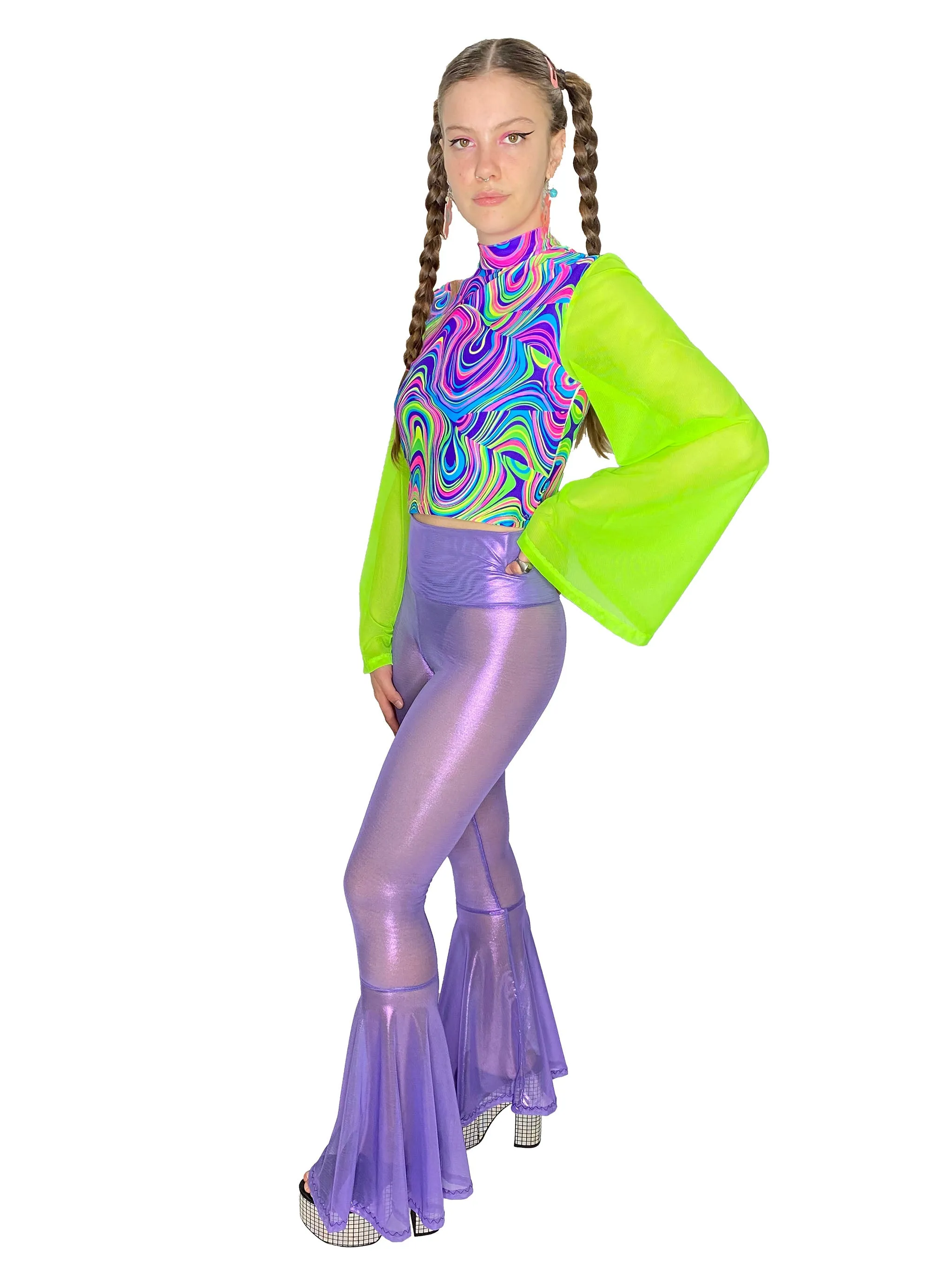 Purple Mesh Bell Bottoms