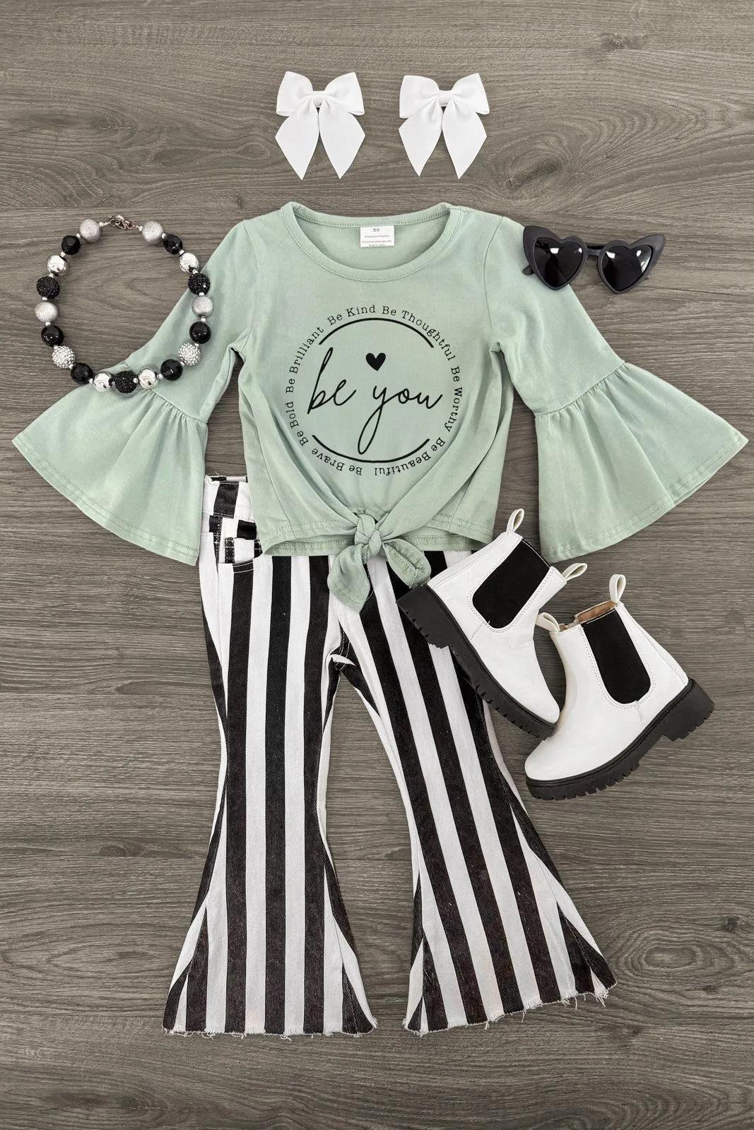 "Be You" Striped Denim Bell Bottom Set