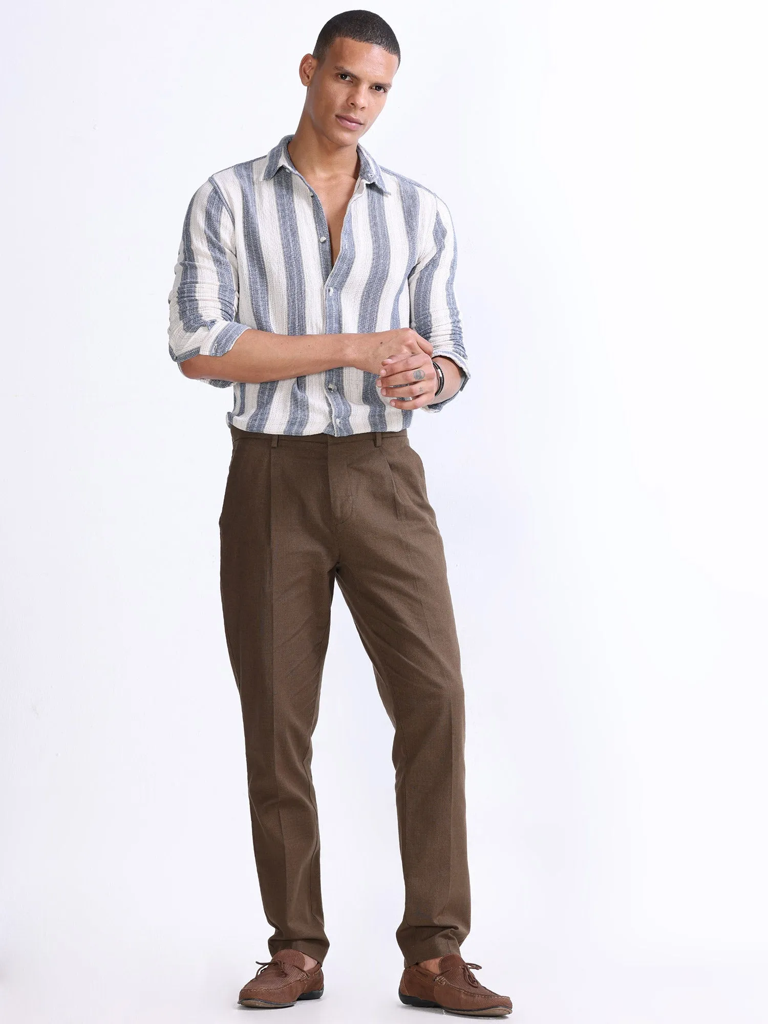 Raw Slub Fur Brown Pleated Pant