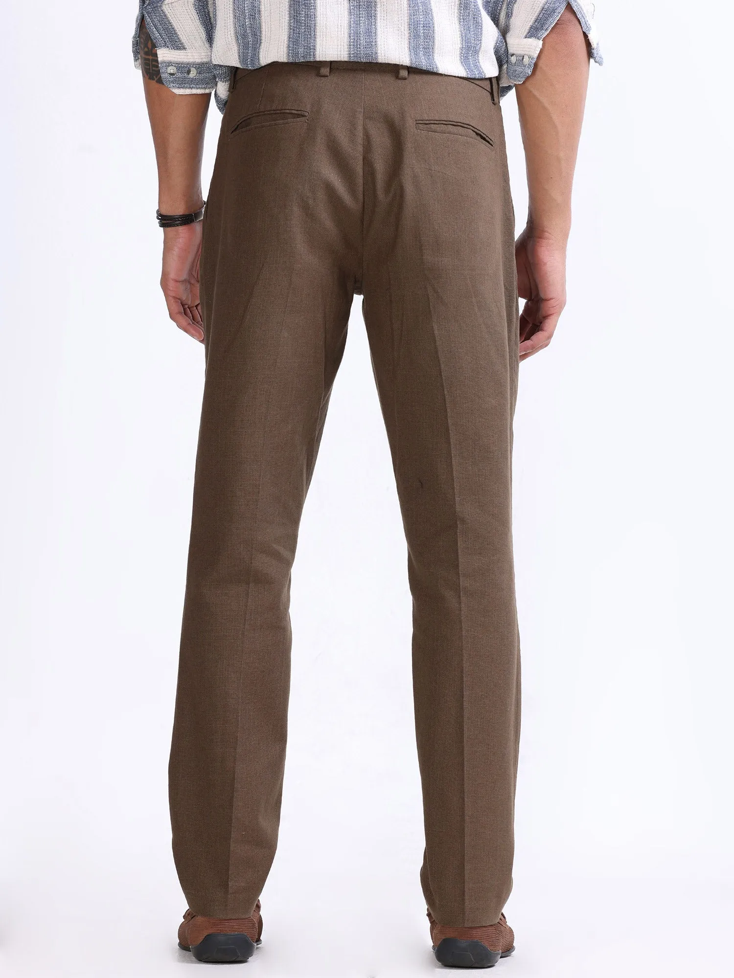 Raw Slub Fur Brown Pleated Pant