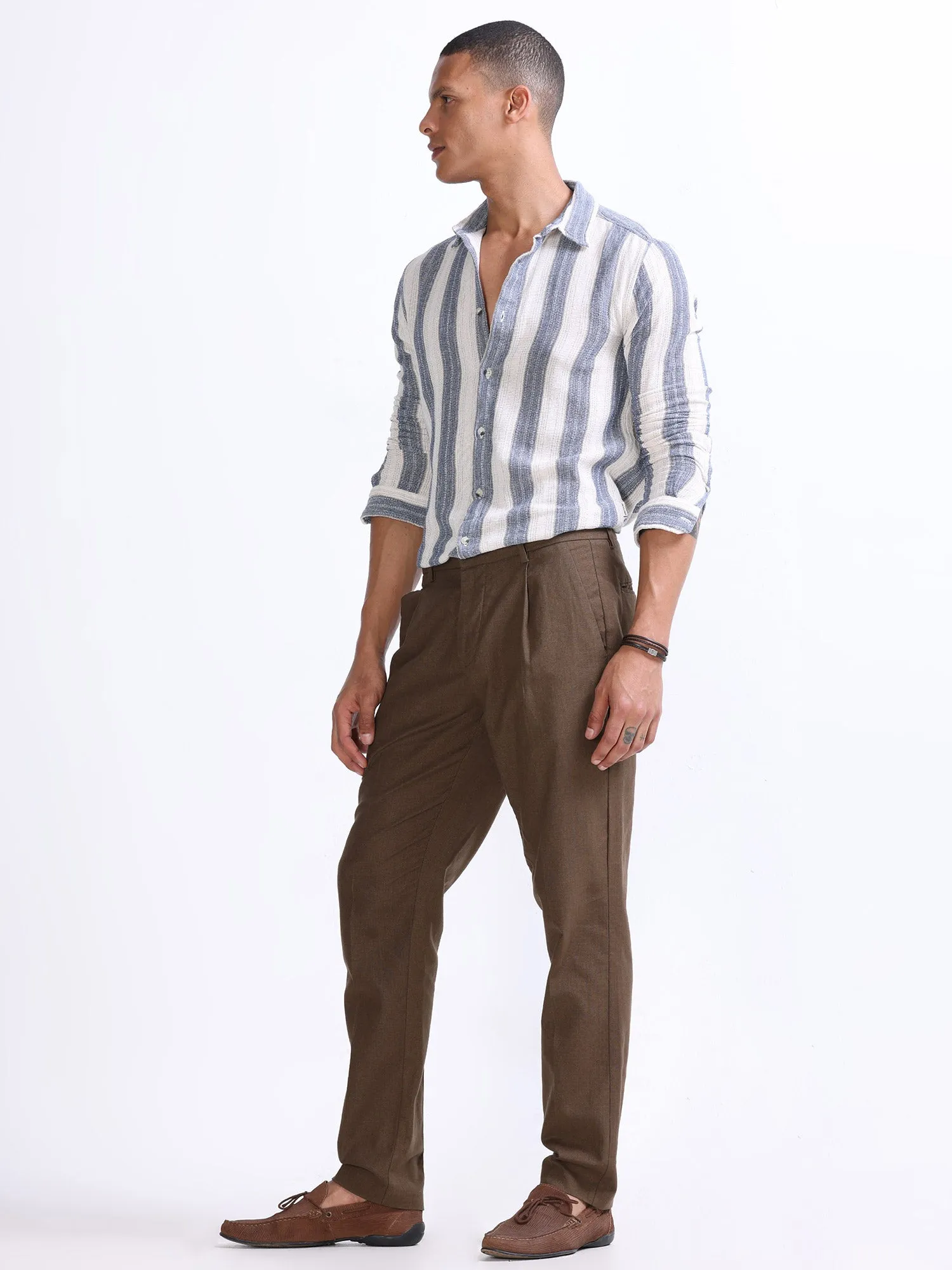 Raw Slub Fur Brown Pleated Pant