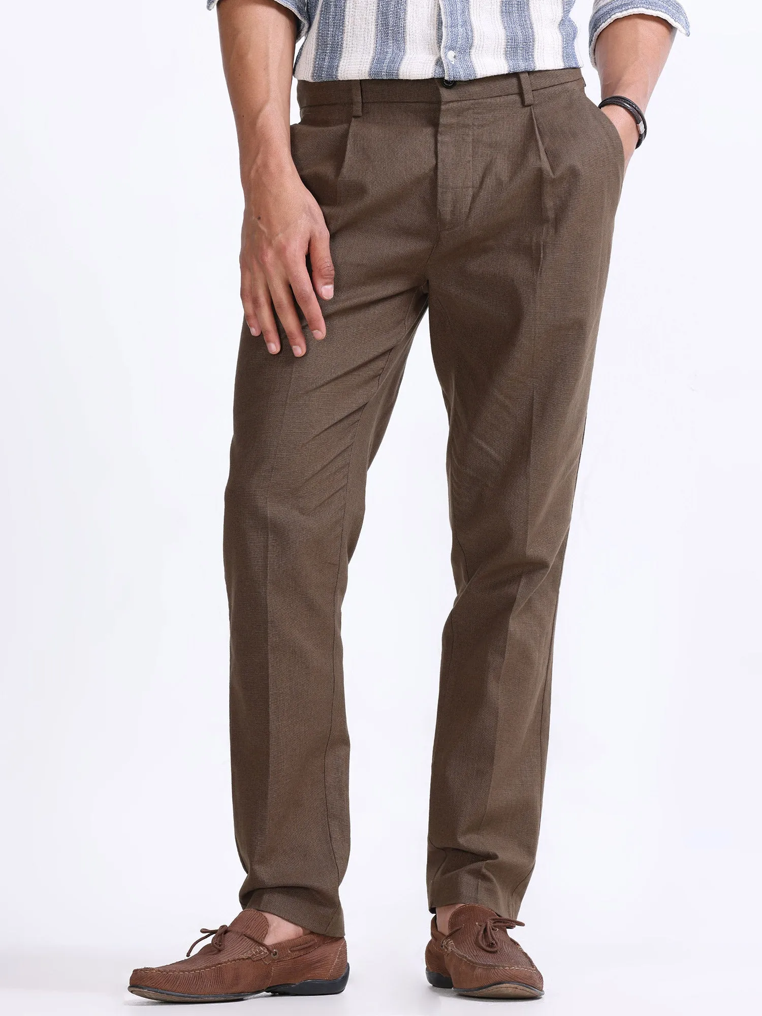 Raw Slub Fur Brown Pleated Pant