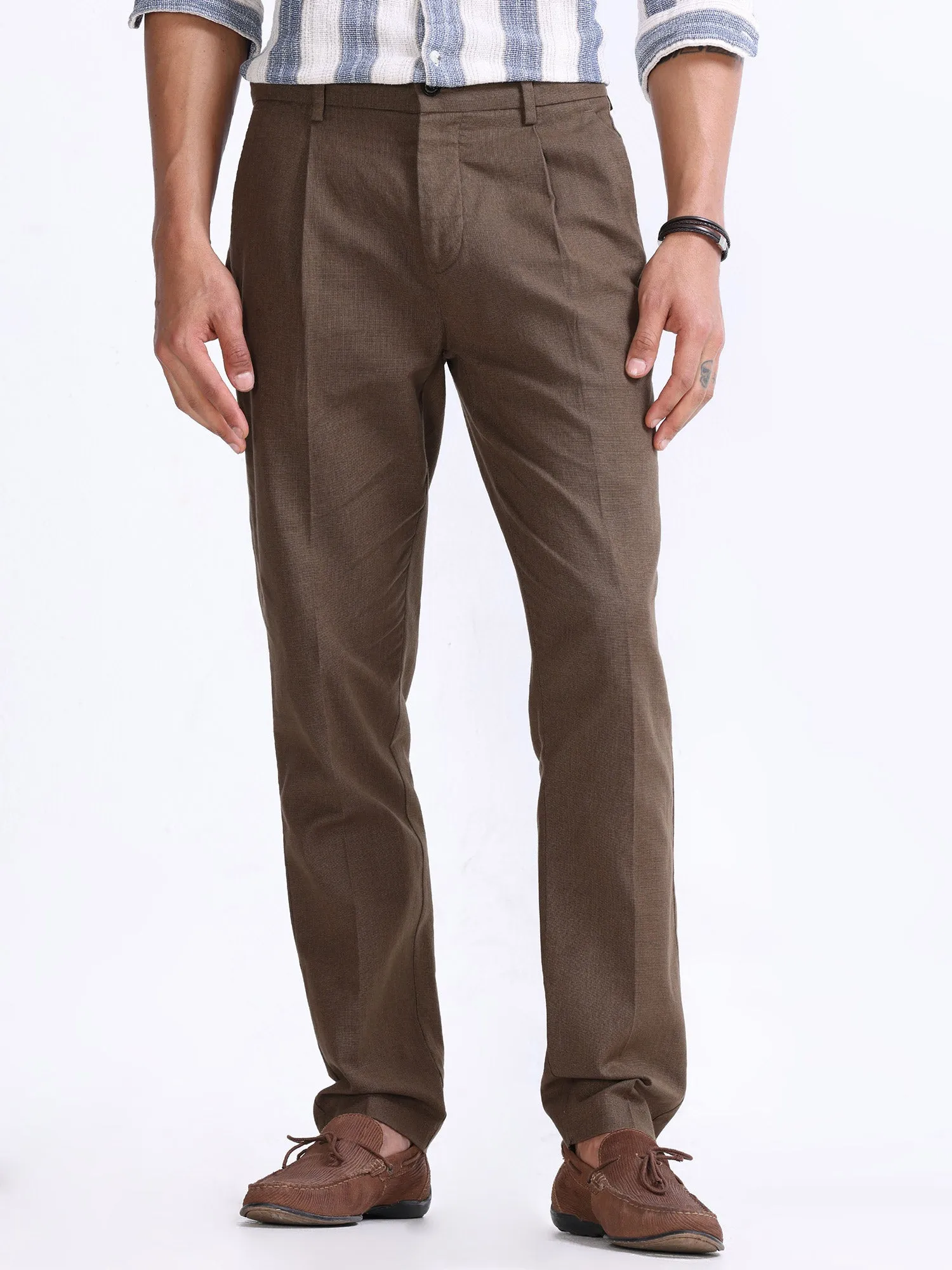 Raw Slub Fur Brown Pleated Pant
