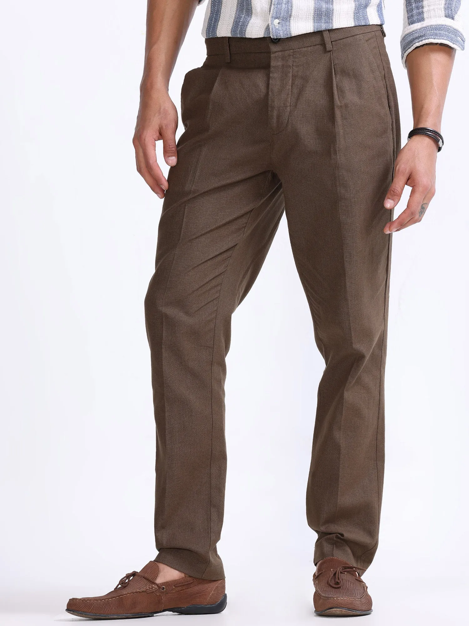 Raw Slub Fur Brown Pleated Pant