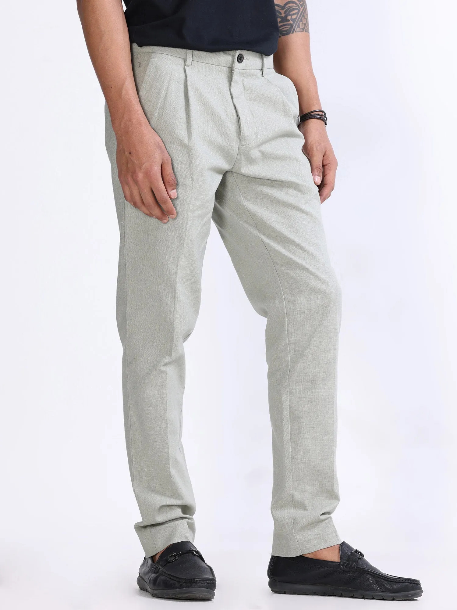 Raw Slub Pistachio Pleated Pant
