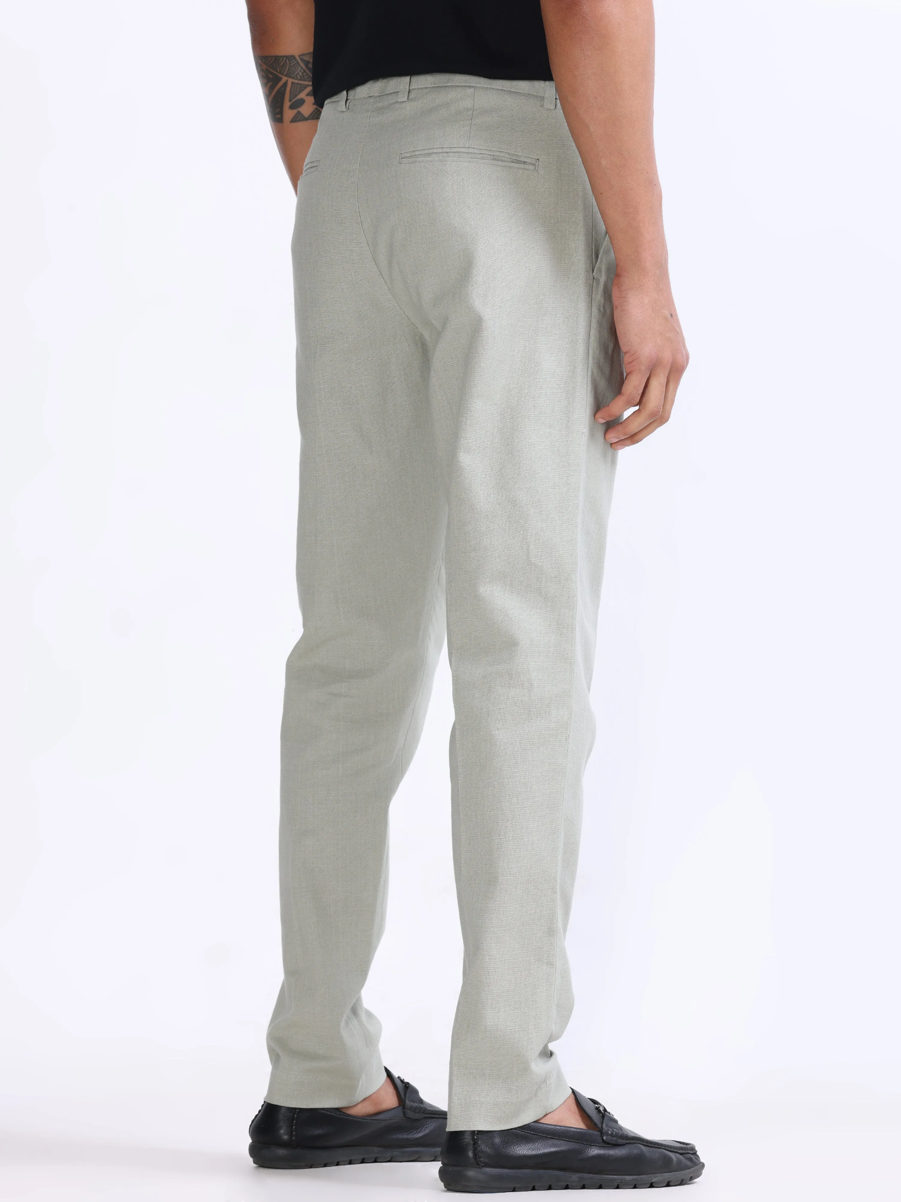 Raw Slub Pistachio Pleated Pant
