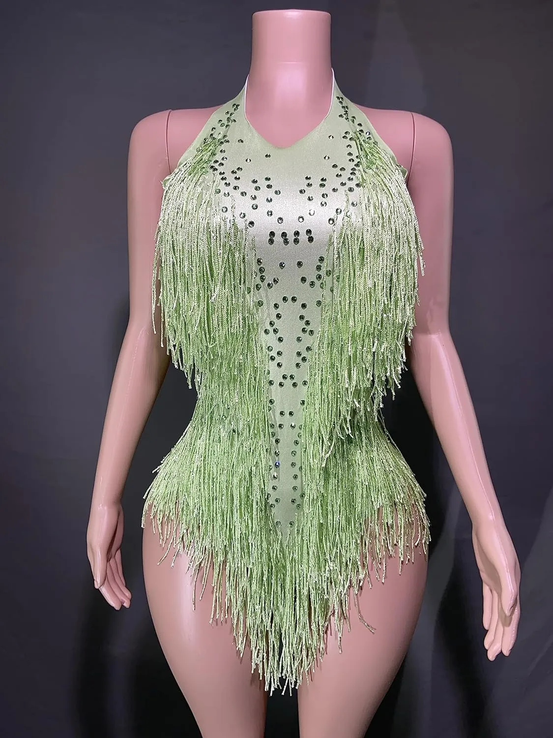 Rhinestones Fringe Skirt Bodysuit Women's Birthday Party Evening Costume Nightclub Dance Wear New Colored