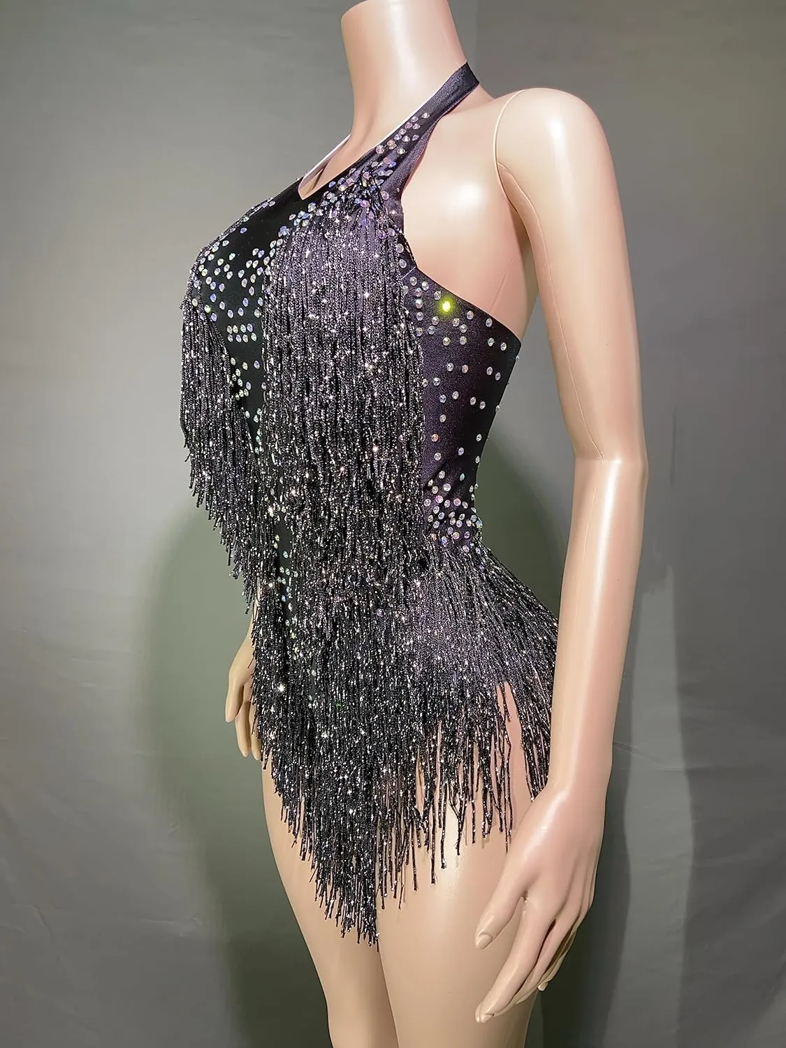 Rhinestones Fringe Skirt Bodysuit Women's Birthday Party Evening Costume Nightclub Dance Wear New Colored