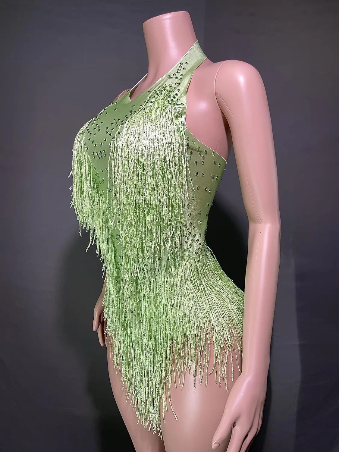 Rhinestones Fringe Skirt Bodysuit Women's Birthday Party Evening Costume Nightclub Dance Wear New Colored