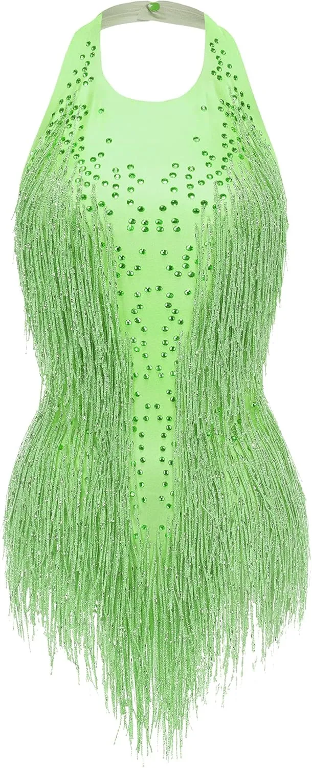 Rhinestones Fringe Skirt Bodysuit Women's Birthday Party Evening Costume Nightclub Dance Wear New Colored