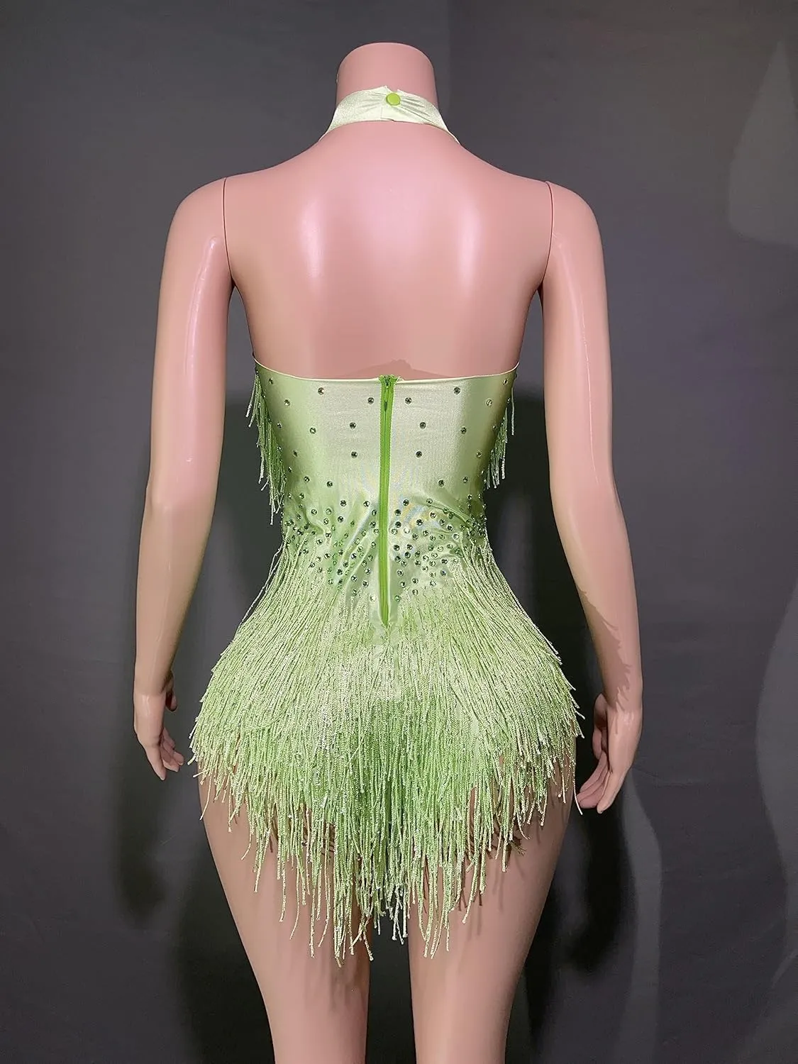 Rhinestones Fringe Skirt Bodysuit Women's Birthday Party Evening Costume Nightclub Dance Wear New Colored