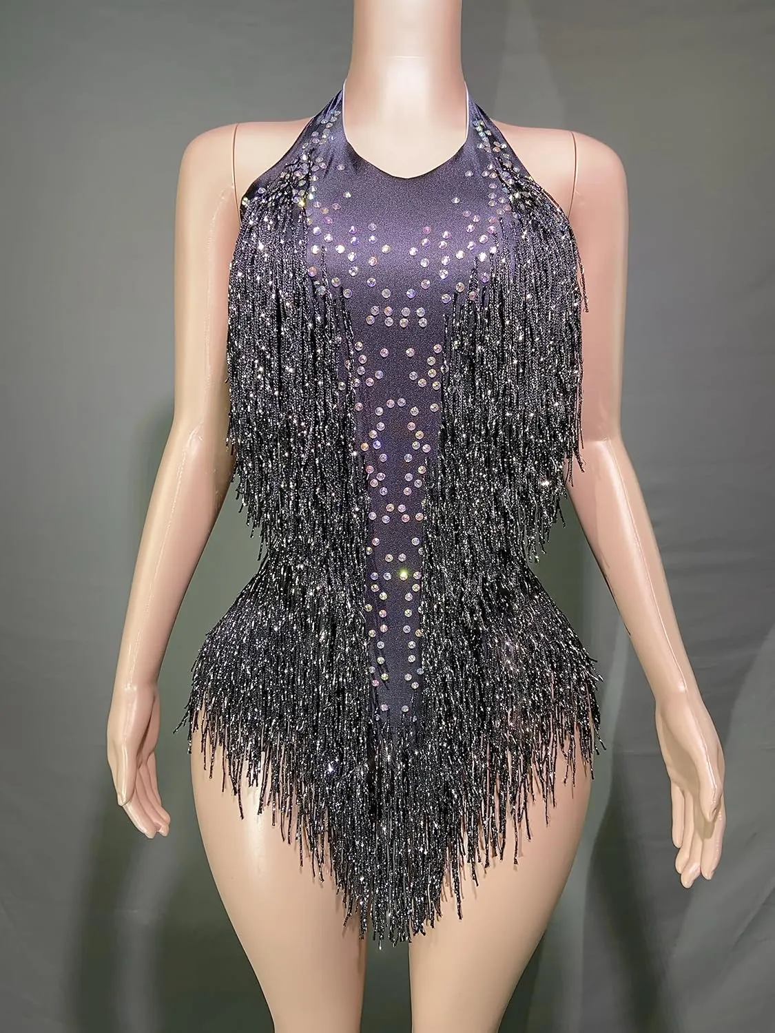 Rhinestones Fringe Skirt Bodysuit Women's Birthday Party Evening Costume Nightclub Dance Wear New Colored