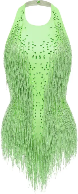Rhinestones Fringe Skirt Bodysuit Women's Birthday Party Evening Costume Nightclub Dance Wear New Colored