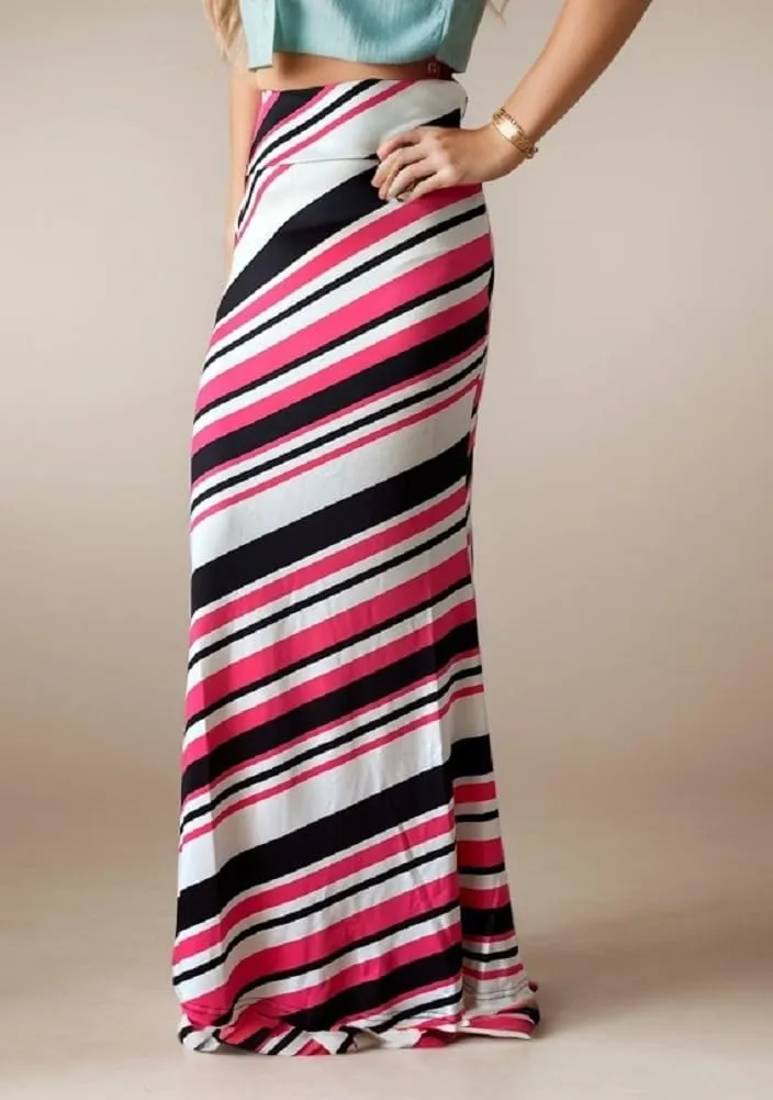 Sorrica Maxi Skirt for Women Multicolored Print High Waist Stretchy Bodycon Floor Length Maxi Skirt