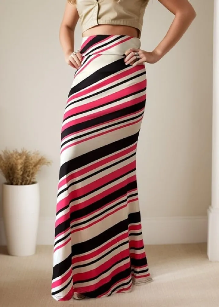 Sorrica Maxi Skirt for Women Multicolored Print High Waist Stretchy Bodycon Floor Length Maxi Skirt
