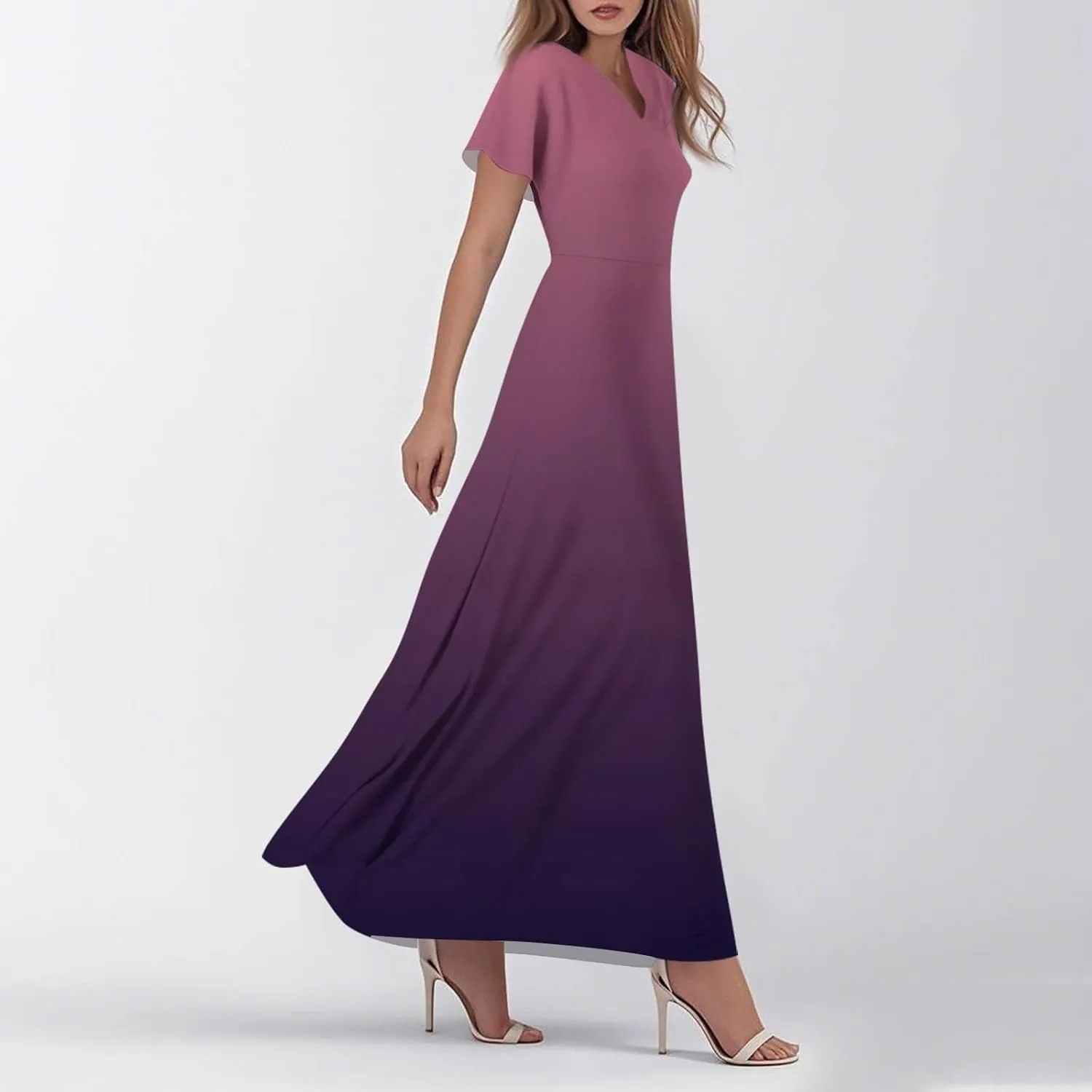Summer Dress for Women 2025 Elegant Swing Flowy Ruffle V Neck Boho Sun Dresses Trendy Casual Vacation Sundresses