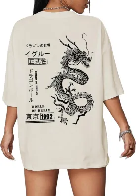 UOUA Women Oversized Graphic T-Shirt Casual Cotton Tees Printed Summer Tops
