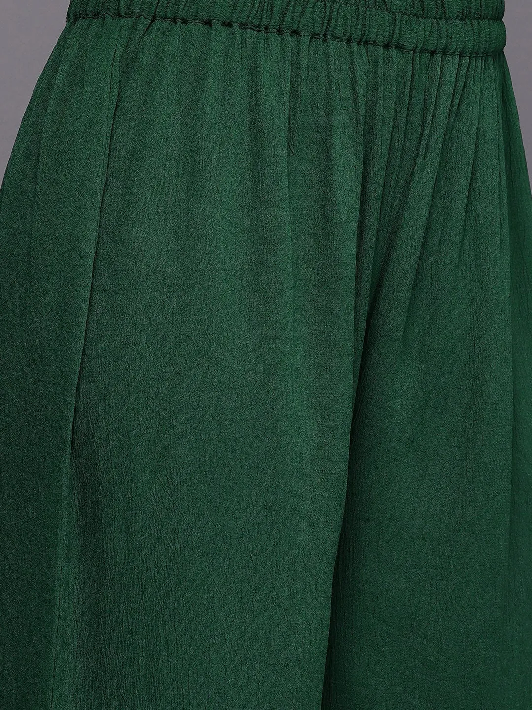 Varanga Women Green Crepe Shirt Collar Top And Bottom