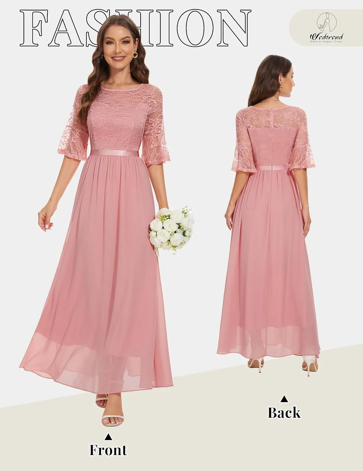 Wedtrend Women's Formal Dresses 2025 Wedding Guest Dress Bell Sleeve Bridesmaid Dresses Maxi Evening Dress