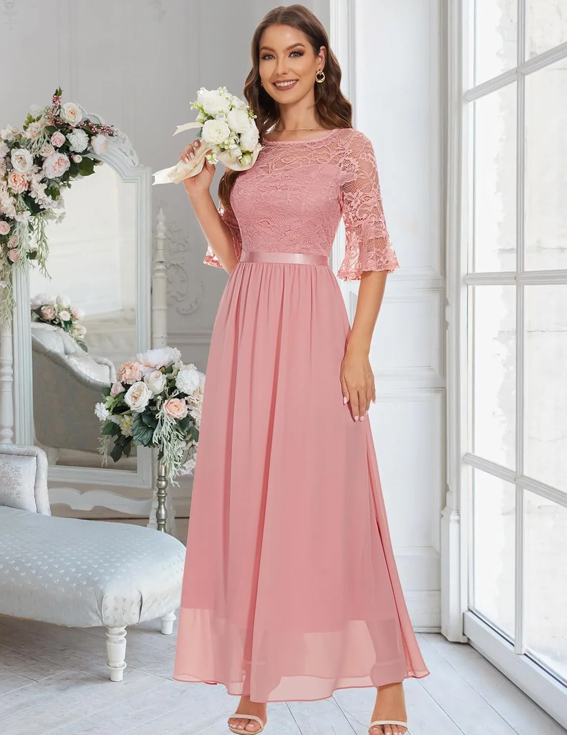 Wedtrend Women's Formal Dresses 2025 Wedding Guest Dress Bell Sleeve Bridesmaid Dresses Maxi Evening Dress