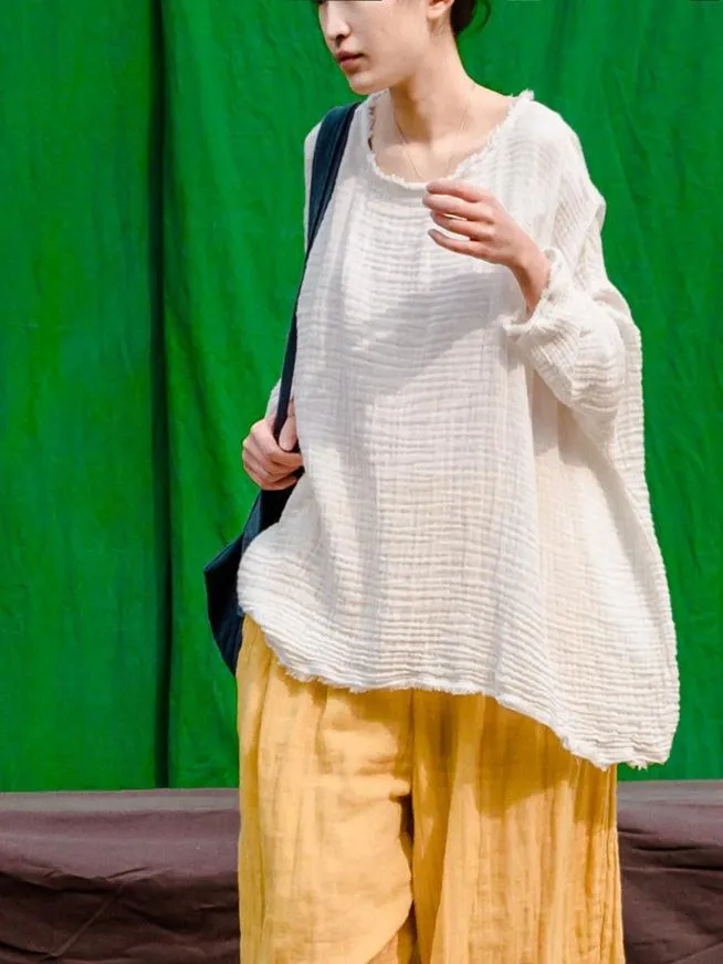 White Fringed Cotton T-shirt