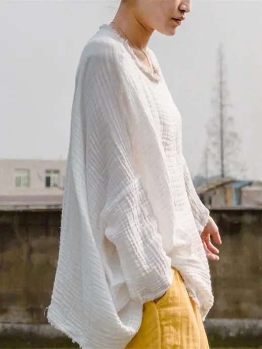 White Fringed Cotton T-shirt