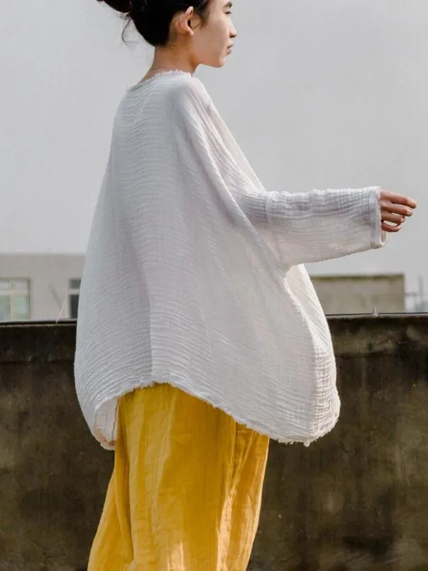White Fringed Cotton T-shirt