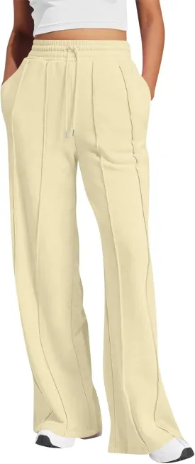Wide Leg Sweatpants for Women Baggy Comfy Athletic Pants Casual Drawstring High Waisted Track Pants with Pockets