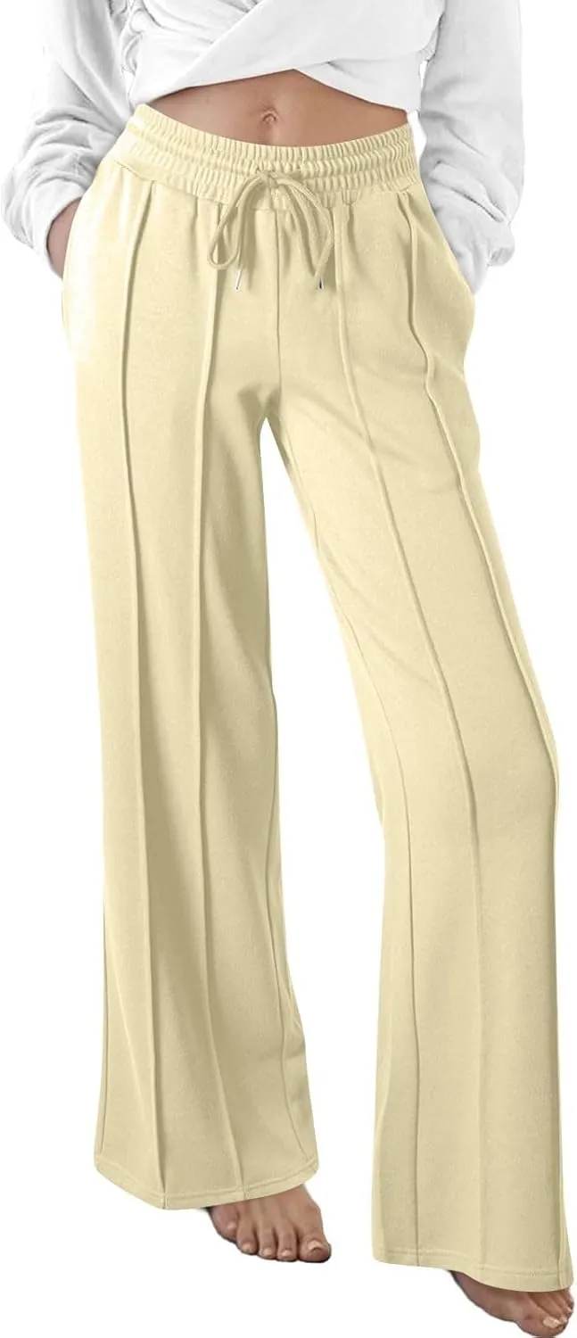 Wide Leg Sweatpants for Women Baggy Comfy Athletic Pants Casual Drawstring High Waisted Track Pants with Pockets