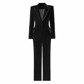 Women Double Breasted Blazer Black Blazer Jacket and Suit Pants