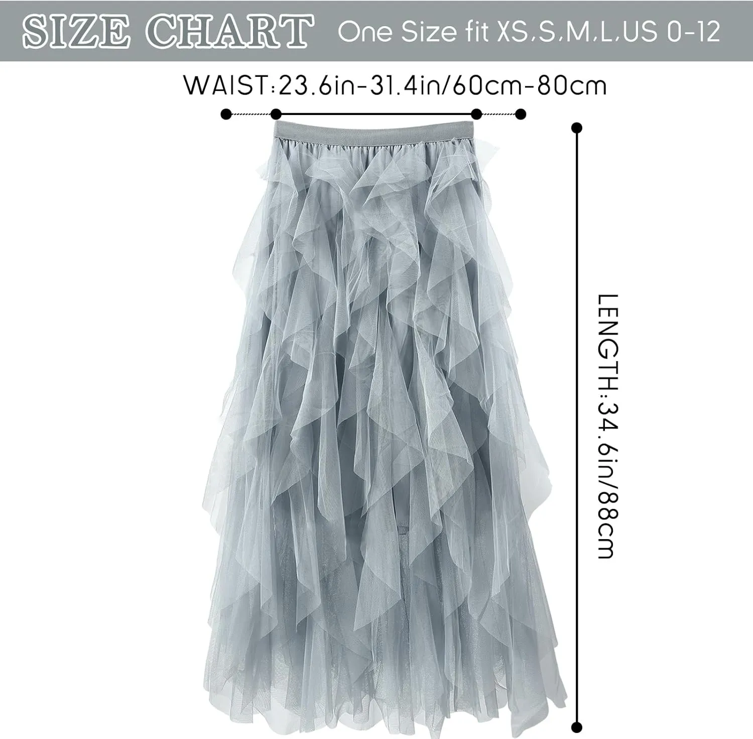 Women Tulle Skirts Layered Tutu Skirt Midi Length Elastic High Waist A Line Skirt