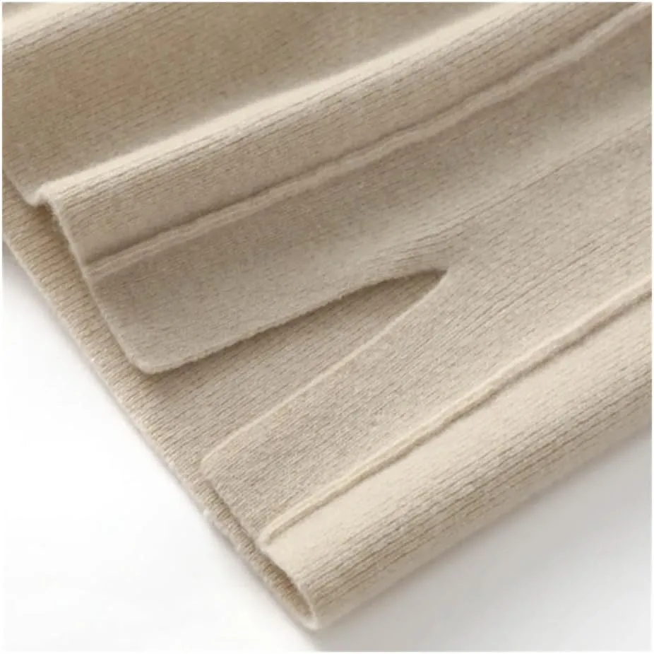 Women's 100% Wool Wide-Leg Pants Winter Mid-Waist Knit Straight-Leg Trousers Elastic Waist