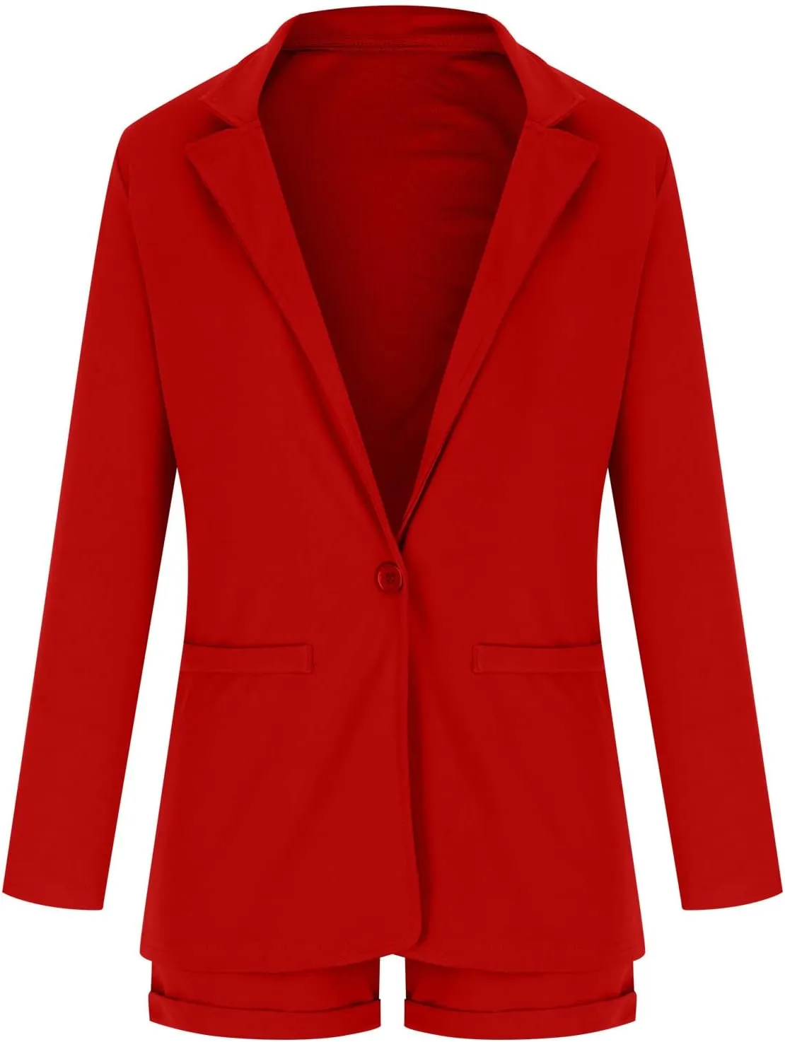 Women's Blazer Shorts Suit - Long Sleeves 2-Piece Set for Smart Office Formal Business Outfit
