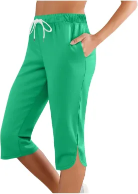 Womens Capri Yoga Pants Loose Workout Joggers Drawstring High Waist Sweatpants Lounge Capris Pants with Pockets