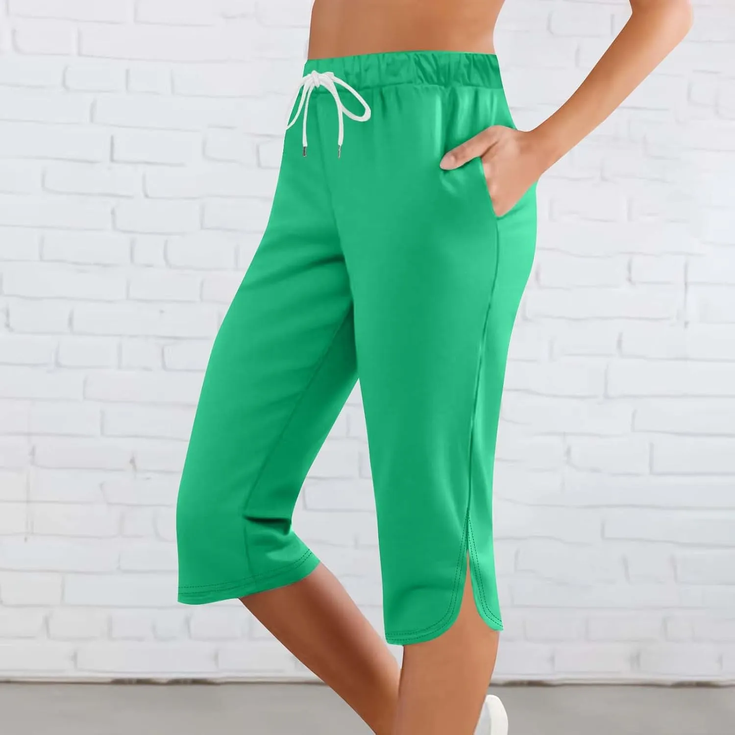 Womens Capri Yoga Pants Loose Workout Joggers Drawstring High Waist Sweatpants Lounge Capris Pants with Pockets