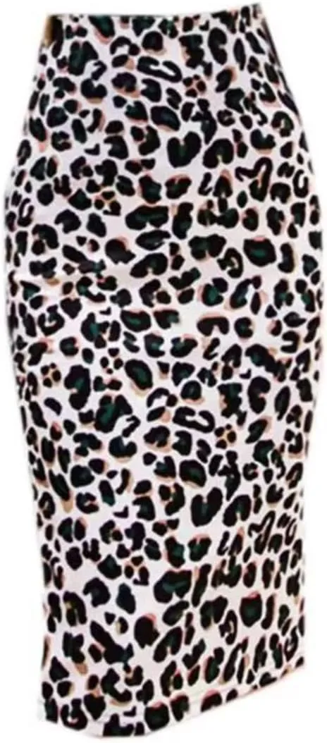 Womens Print Midi Pencil Skirt High Waisted Stretch Office Straight Spit Skirt