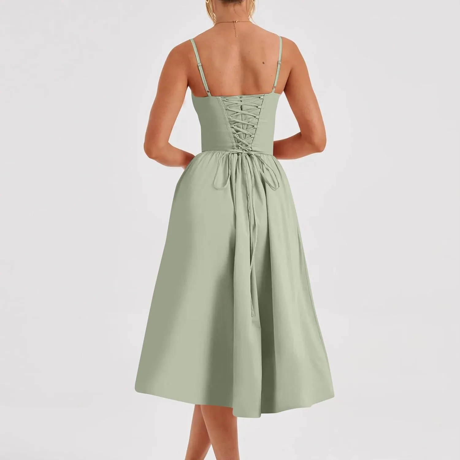 Women's Summer Corset Midi Dress 2025 Summer Spaghetti Strap Low Cut Bust Dress Beach Party Maxi Dresses