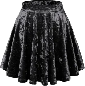 Womens Versatile A-line Crushed Velvet Mini Skirt