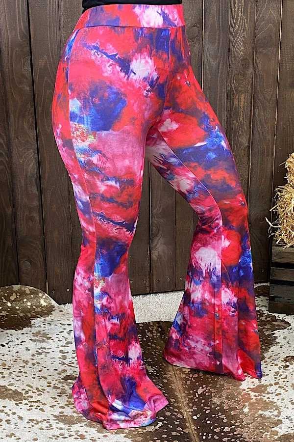 XCH8964 Multi color tie dye bell bottoms
