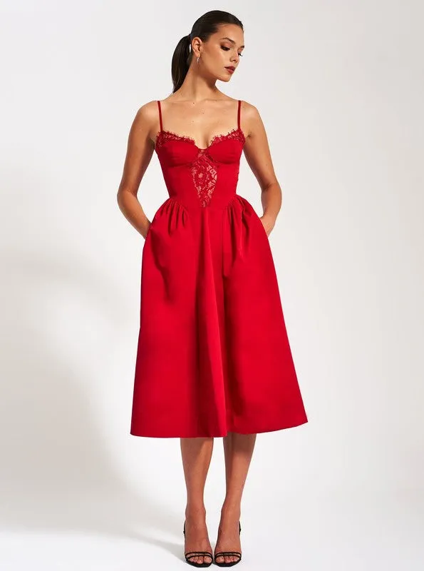 Zahra Red Lace Trim Dress